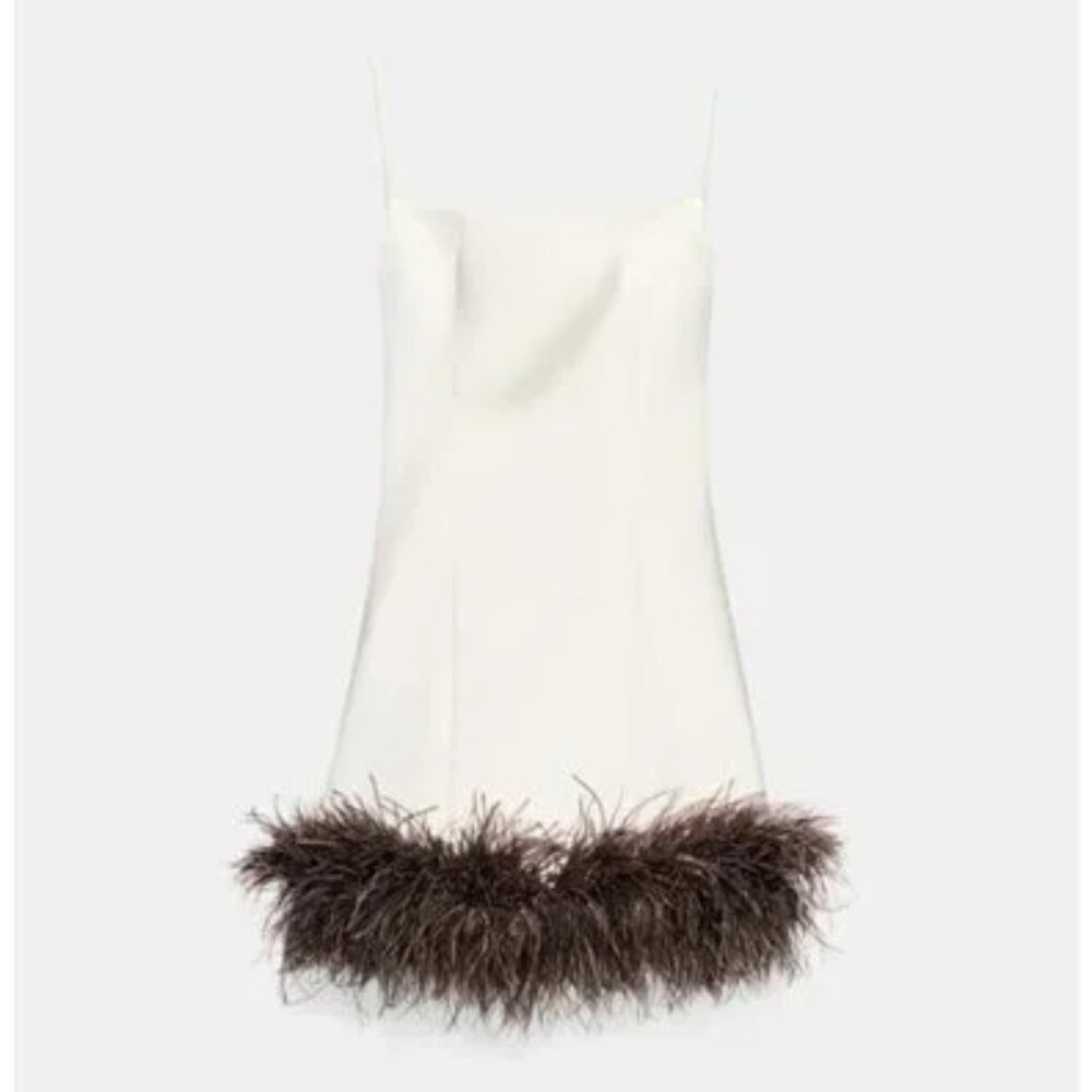 ZARA FEATHER SATIN EFFECT DRESS - Picture 14 of 16